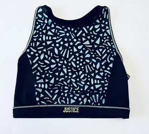 Justice 14 Sports Bra Girls Active High Neck Cropped Black Gymnastics - Picture 1 of 6