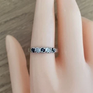 9ct White Gold 0.1ct Sapphire & Diamond Half Eternity Ring, UK Size S - Picture 1 of 6