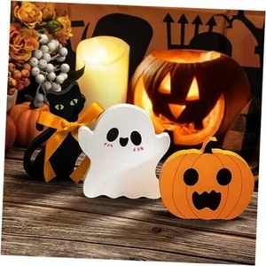 COCHIE niedliche abgestufte Tablettdekorationen Innenbereich, Geist Holzdekor Halloween - Bild 1 von 7