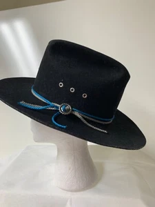 American Hat Co. Black Felt Cowboy Hat 6 3/4 Turquoise/Silver Band 3" Rim - Picture 1 of 10