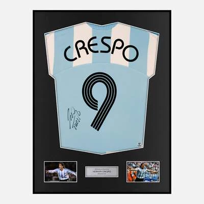 Framed Hernan Crespo Signed Argentina Shirt 2007-09 Home [Classic] - Image 1 of 4