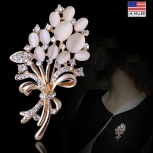 Damen Elegant Kristall Opal Blüte Gold Quaste Blumen Schmuck Brosche Anstecknadel 1329 - Bild 1 von 4