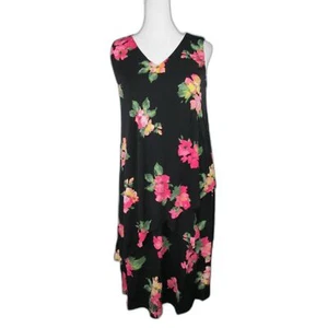 Susan Graver Sleeveless Layered Dress XXS Black Floral Polyester Blend B16M - Picture 1 of 9