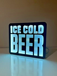 Ice Cold Beer Illuminated Wall LED Light Box Pub Sign, Mancave Bar, USB - Foto 1 di 8
