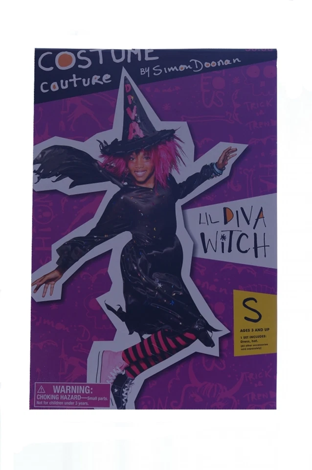 Girls Fun Lil Diva Nice Witch Halloween Trendy Costume Hat Dress Black Pink NEW - Image 1 of 1