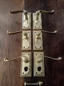 3 Pairs Georgian Door Handles 1 is Bathroom WC Toilet Handles Brass 110mm x 50mm - Picture 1 of 5