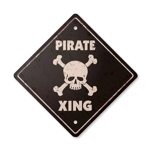 Pirate Vintage Crossing Sign Zone Xing jolly roger skull crossbones Capt Hook sh - Picture 1 of 4