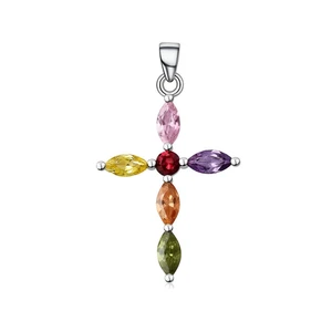 Argento Sterling Multicolore Croce Cz Ciondolo 25mm x 18mm - Foto 1 di 9