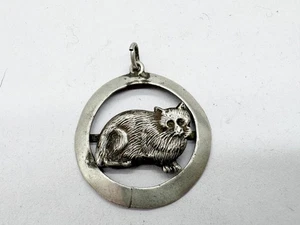 COLLANA DA DONNA VINTAGE ARGENTO MASSICCIO ART DECO GATTO FIGA GATTO CIONDOLO - Foto 1 di 6