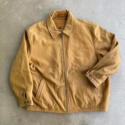 Vintage Timberland heavy brown Leather zip up work jacket xxl NY final boss - Image 1 of 4