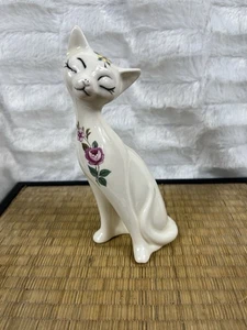 Vintage Ceramic Porcelain Long Necked Floral Cat Figurine 7”T 2”W - Picture 1 of 9