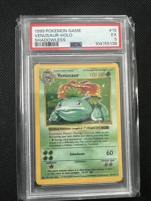 1999 Pokemon Card Venusaur 015/102 Base Set (Shadowless) Holo - PSA EX 5 - Image 1 of 2