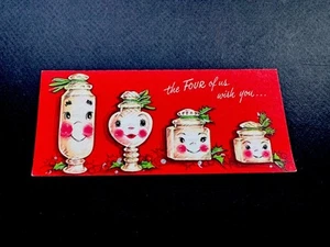 1 Tarjeta de Felicitación de Navidad Antropomórfica de Colección Familia de 4 Tarros de Caramelo de Cocina Brillo - Imagen 1 de 3