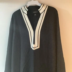 Karen Kane Black Linen Tropez Dress Wide Trim - Picture 1 of 4