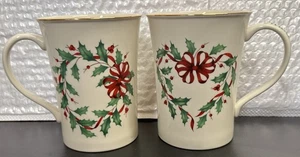 Lenox HOLIDAY Warmest Wishes Navidad "Deck The Halls" 12 oz. Juego de tazas de porcelana - Imagen 1 de 14