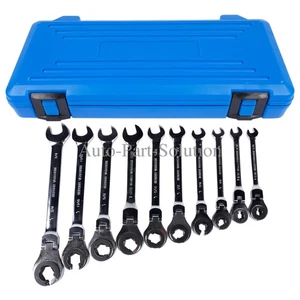 SAE Open-End Ratcheting Wrench Combination Angle Adjustable Wrench Set 10 Pcs - Picture 1 of 16