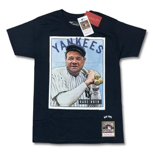 Mitchell & Ness NY Yankees T-Shirt Men's Small Navy Blue Babe Ruth Picture MLB - Picture 1 of 10