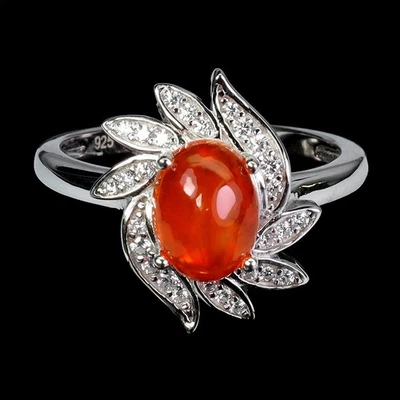 925 Sterling Silver Ring Oval Orange Opal 8x6mm Natural Gemstone Jewelry Sz 6.5 - Image 1 of 4