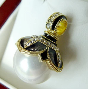 SALE ! SUPERB RUSSIAN EGG PENDANT STERLING SILVER 925 w/ WHITE PEARL and ENAMEL - Imagen 1 de 3