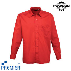 Mens Long Sleeve Shirt Plain Classic Poplin Easy Care Pocket Premier All Sizes
