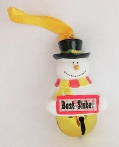 25305 BEST SISTER NAME FROSTY SNOWMAN COLOURED BELL CHRISTMAS TREE DECORATION - Picture 1 of 6
