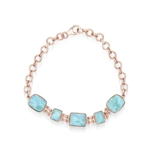 Larimar Gemstone Bracelet Rose Gold Plated Silver Natural Dominican Jewelry Gift - Picture 1 of 1