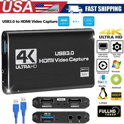 4K Audio Video Capture Card For USB 3.0 HDMI Video Capture Device Full HD - Image 1 of 4