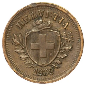 Suisse 1 centime 1939 écusson Croix Suisse RARE pièce de monnaie bronze - Imagen 1 de 2