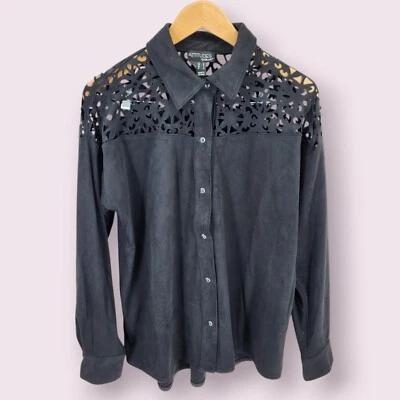 Attitudes Faux Suede Top Small Western Rodeo Boho Festival Ranch Black Cowgirl - Image 1 of 4