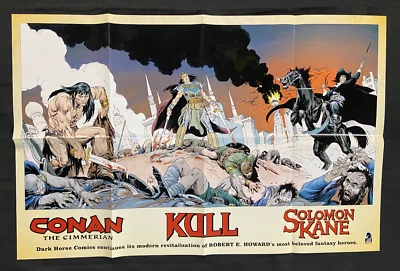 CONAN, KULL, SOLOMON KANE FOLDED PROMO POSTER  JOE KUBERT ART 34" x 22" VF/NM - Image 1 of 3