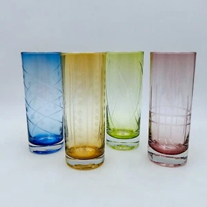Lote de 4 gafas Highball multicolores diseños geométricos patrón grabado - Imagen 1 de 7