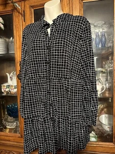 Style & Co. Womens Tiered Button Down Blouse Black Size-XL Long Sleeve Collard - Picture 1 of 10