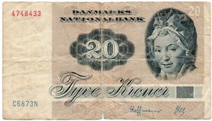 Denmark 20 Kroner 1972 Banknotes Circulated - Picture 1 of 2