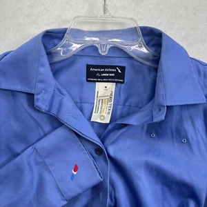 American Airline By Lands End Uniform Host Dress Shirt Womens Medium Royal Blue - Picture 1 of 5
