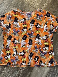 Disney Mickey Minnie Mouse Size XL Orange Scrub Top Shirt "MADE TO PERFECTION"