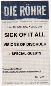 SICK OF IT ALL - 1997 - Ticket - Eintrittskarte - In Concert Tour - Stuttgart - Picture 1 of 1