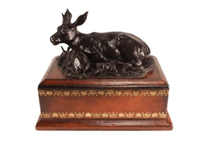 Vtg Maitland Smith Hand Made Antelope & Calf Sculpture on Leather Wrap Base - Picture 1 of 14