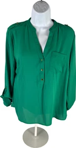 NEW The Limited Women’s Green Long Tab Sleeve V-Neck Blouse - M - Picture 1 of 4