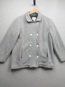 LL Bean Jacket Womens PS Gray Fleece Double Breasted Lined Peacoat - Picture 1 of 6