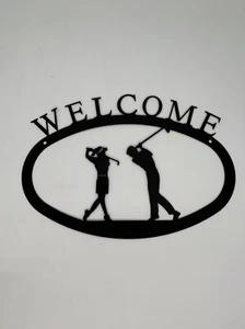 Wrought Iron Two Golfers - Welcome Sign - Picture 1 of 5