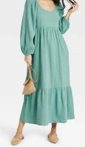 Maxi Vestido Cottagecore Gauzy Pequeño Playa Costero Algodón Manga Globo en Niveles - Imagen 1 de 13