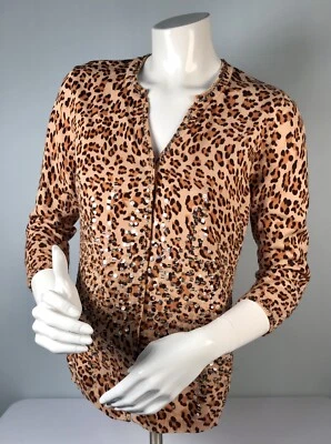 Boston Proper Sequin Leopard Cardigan Sz S - Image 1 of 4