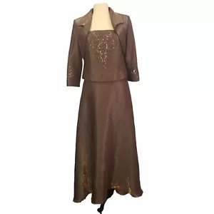 Ignite Evenings by Carol Lin Iridescent Brown Maxi Formal Dress Bolero Jacket 8 - Picture 1 of 12