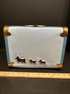Maleta baúl muñeca Scottie Dogs azul con interior blanco vintage - Imagen 1 de 20