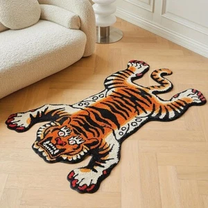 Orange/Blue/Pink Tiger Tufted Rug, Non-Slip Machine Washable - Picture 1 of 21