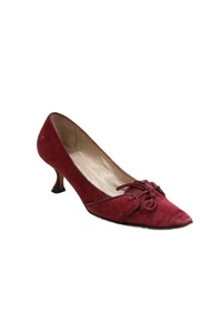 Manolo Blahnik donna scamosciato punta fiocco accento tacco slip-on rosso taglia 5 - Foto 1 di 6