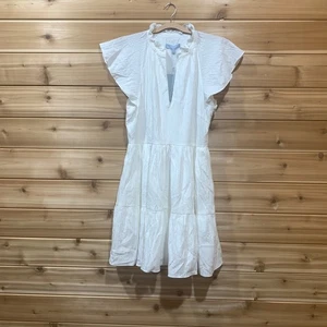 Vestido para mujer Antonio Melani blanco con textura manga acampanada con volantes en capas cuello 12 - Imagen 1 de 11