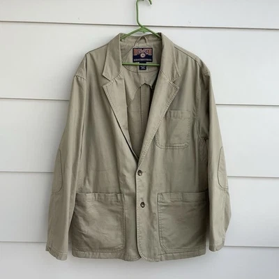 Duluth Trading Co Blazer Jacket Mens L Canvas Two Button Khaki Workwear Utility - Image 1 of 4