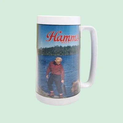 Taza de plástico Hamm’s Beer Stein de colección foto hombre pesca y oso 6,5" Thermo-Serv EE. UU. Foto 1 de 4