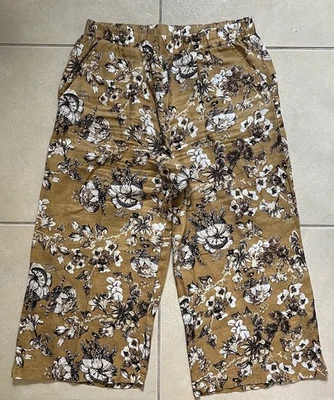 Pantalones ELIE TAHARI Amarillo/Tostado Floral Lino Recortados Pierna Ancha TALLA MEDIANA Foto 1 de 4